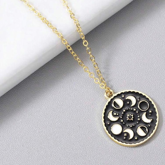 Moon Phase Medallion Waxing Waning Gibbous Crescent Full Astronomy Coin Necklace - Picture 9 of 12